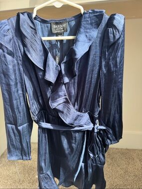 Bardot Shimmering Midnight Blue Ruffle Wrap Dress